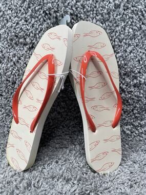 Women’s Flip Flop Fish Sandals Size 10 Orange Cream Summer Beach Shade & Shore